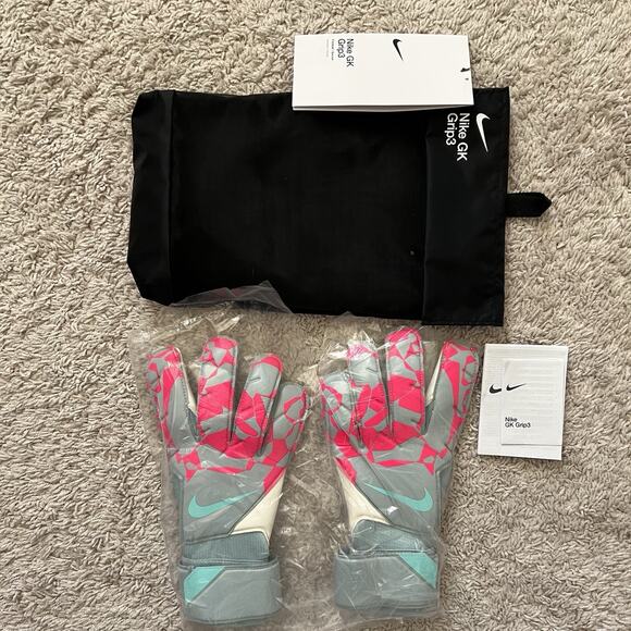 Nike GK Grip3 Goalkeeper Soccer Gloves Ocean Cube Pink Blast HQ0256-395 Size 9 - Picture 1 of 10